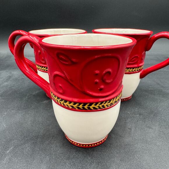 Fitz and Floyd Damask Holiday Mugs Christmas Set of 3 - Picture 2 of 6